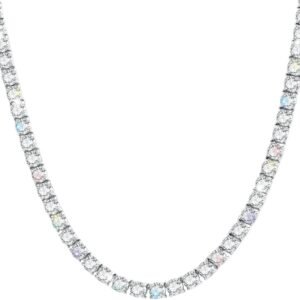 15 inch moissanite tennis necklace choker in gold plated silver