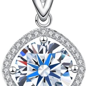 5 carat moissanite pendant necklace with hearts and arrows cut in gold plated silver