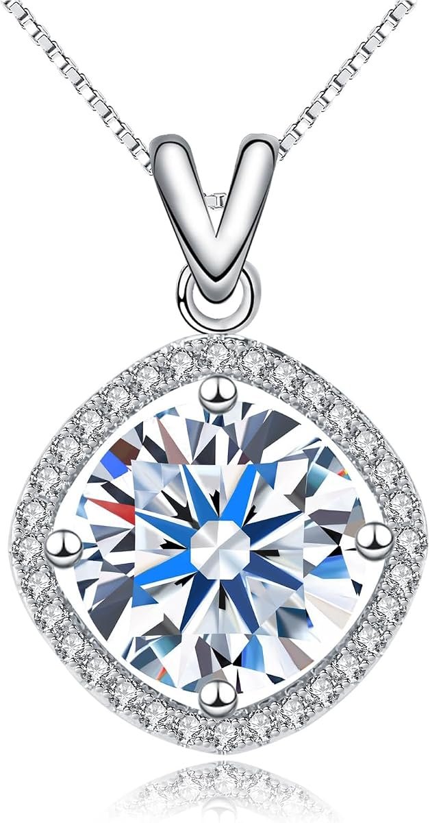 5 carat moissanite pendant necklace with hearts and arrows cut in gold plated silver