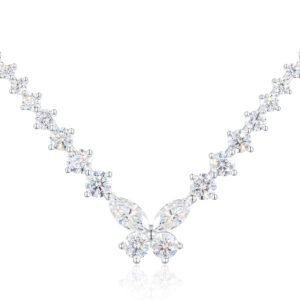 Moissanite butterfly tennis necklace with 18 stones in sterling silver