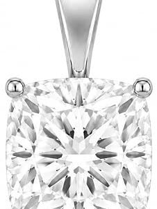 Cushion cut moissanite solitaire pendant in solid 14K white gold