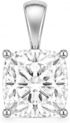 Cushion cut moissanite solitaire pendant in solid 14K white gold
