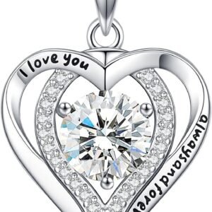 DOFRID double heart moissanite pendant necklace in sterling silver