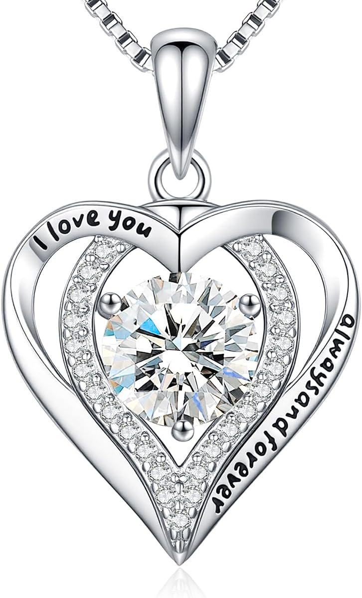 DOFRID double heart moissanite pendant necklace in sterling silver