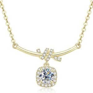 Vintage entwined moissanite pendant necklace in gold plated setting