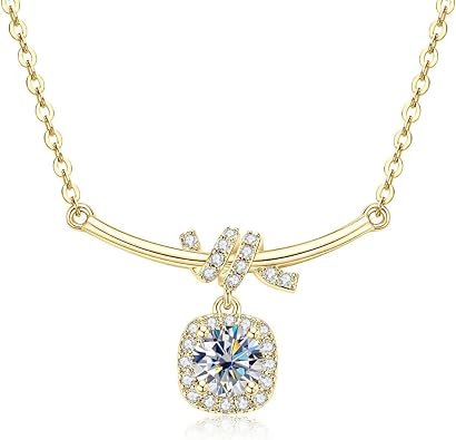 Vintage entwined moissanite pendant necklace in gold plated setting