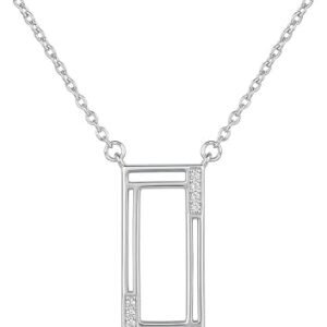 Minimalist rectangle geometric moissanite pendant necklace in sterling silver