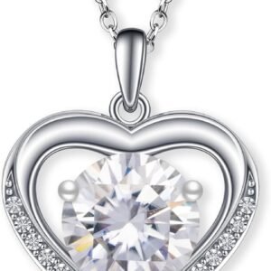GRA certified moissanite heart necklace pendant in sterling silver with certificate