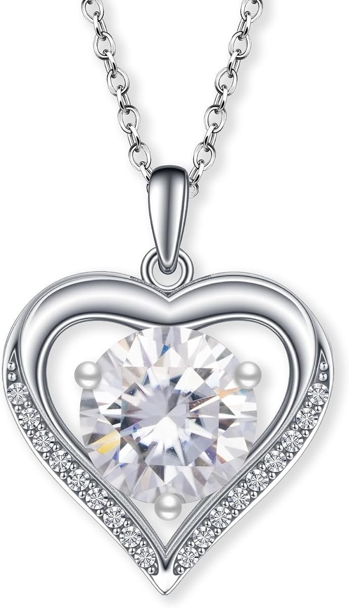 GRA certified moissanite heart necklace pendant in sterling silver with certificate