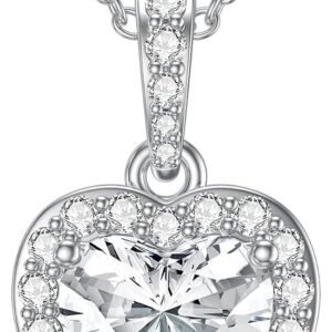 WTYIM moissanite halo heart necklace in white gold plated silver