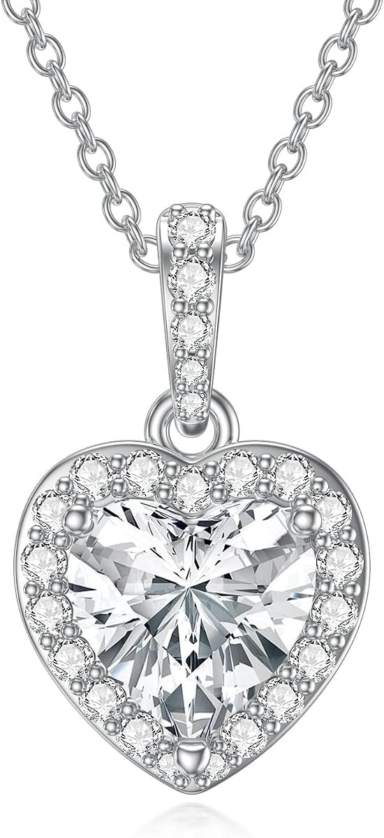 WTYIM moissanite halo heart necklace in white gold plated silver