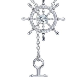Moissanite anchor necklace nautical pendant in sterling silver