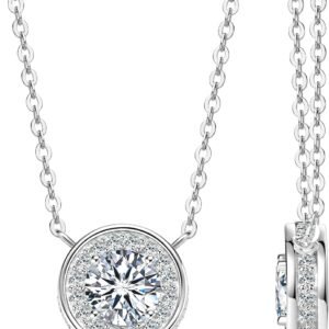 Moissanite bezel solitaire necklace pendant in sterling silver