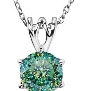 Blue green Portuguese cut moissanite necklace in white gold
