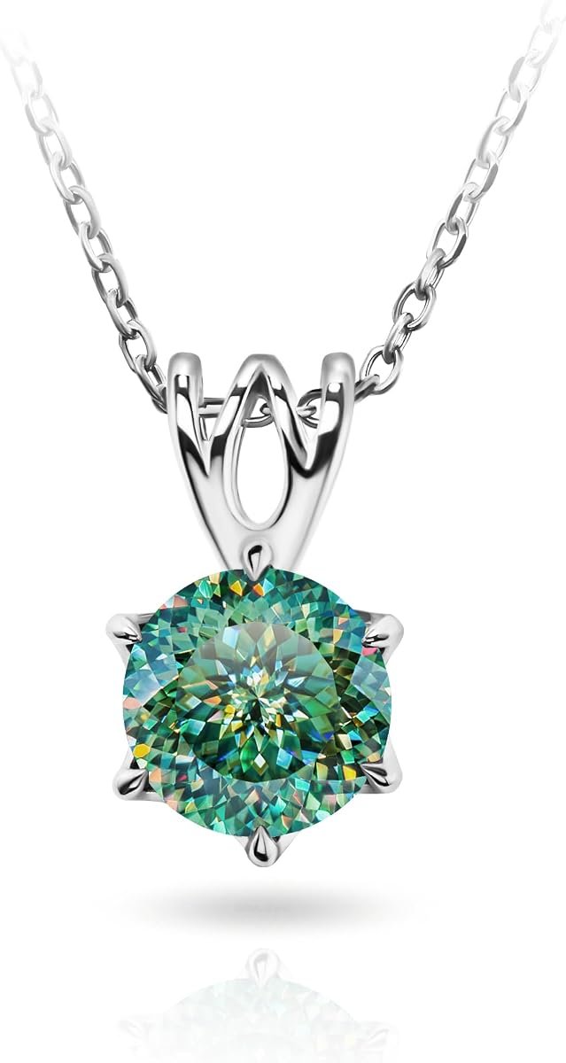 Blue green Portuguese cut moissanite necklace in white gold