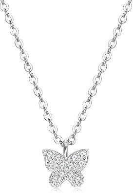 Dainty moissanite butterfly pendant necklace in sterling silver