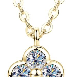Moissanite clover necklace four-leaf pendant in gold-plated silver