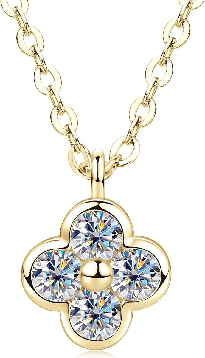 Moissanite clover necklace four-leaf pendant in gold-plated silver