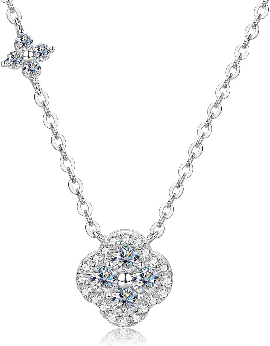 Moissanite four leaf clover necklace in 14K gold plated silver