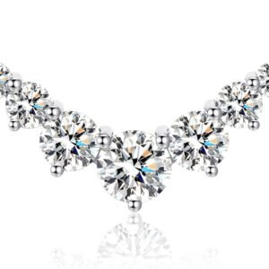 Moissanite cluster necklace with seven stone pendant in white gold