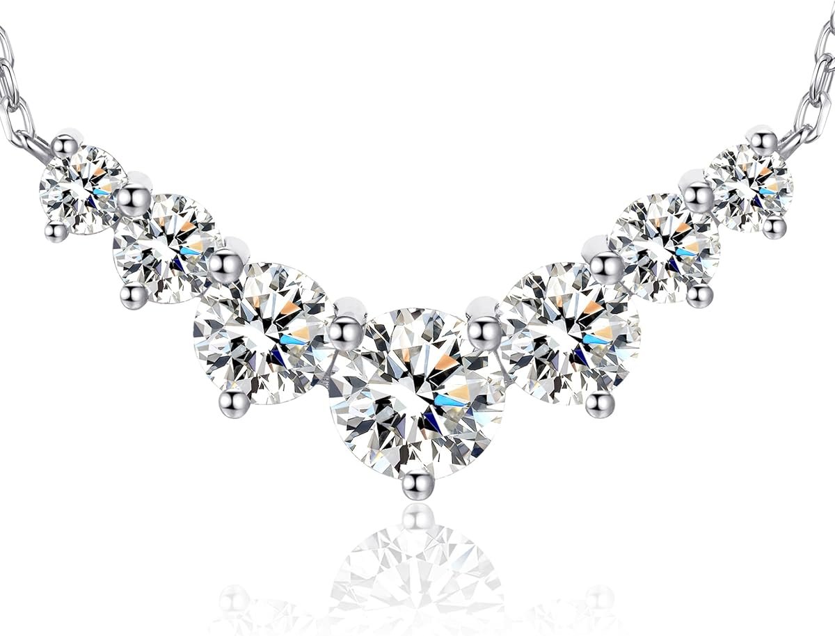 Moissanite cluster necklace with seven stone pendant in white gold