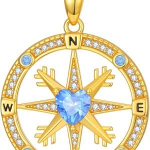 Moissanite compass necklace pendant in gold plated sterling silver
