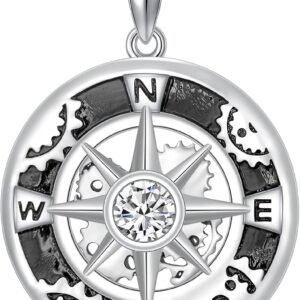 Moissanite compass necklace pendant in sterling silver