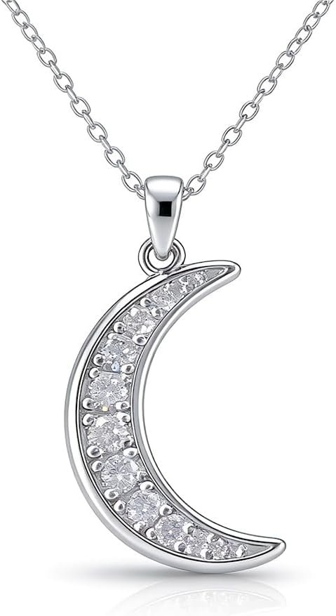 Moissanite crescent moon necklace in sterling silver