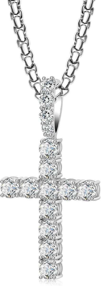 Moissanite cross necklace for men in sterling silver hiphop style