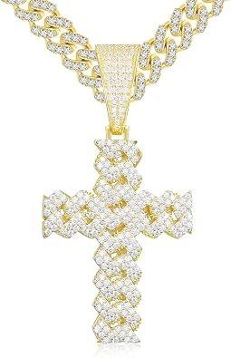Iced out moissanite cross pendant necklace for men with Cuban link chain