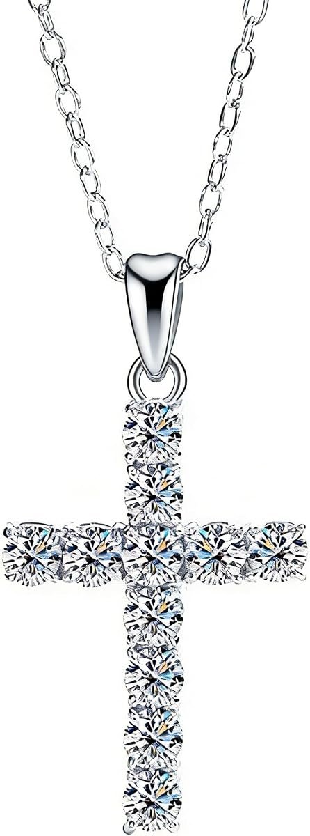Moissanite cross necklace pendant in stainless steel