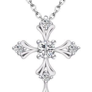 Moissanite cross necklace in 18K white gold plated sterling silver