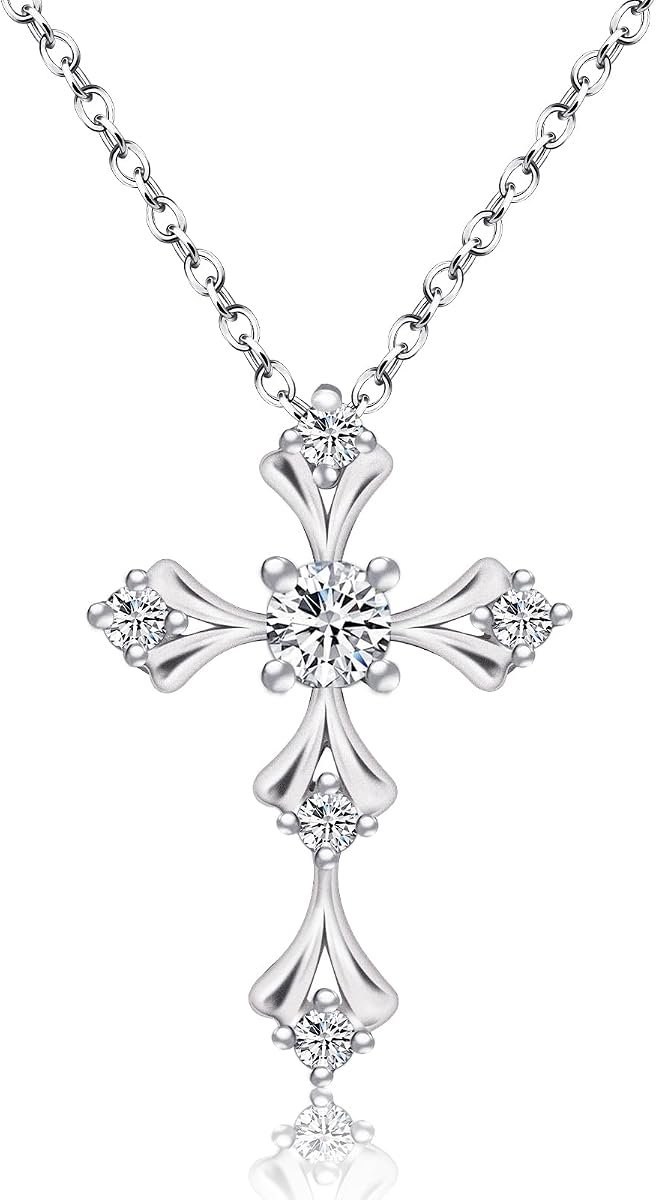 Moissanite cross necklace in 18K white gold plated sterling silver
