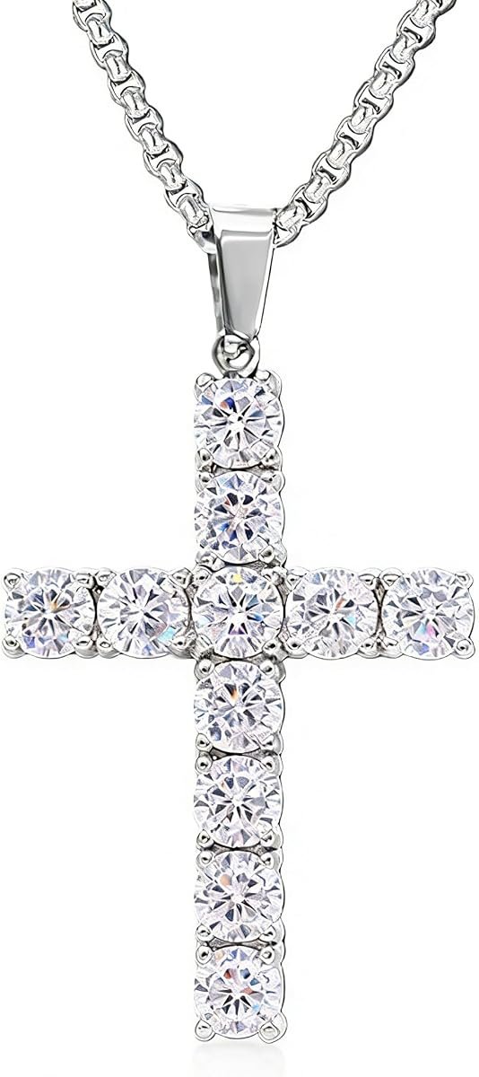 Stainless steel moissanite cross pendant necklace