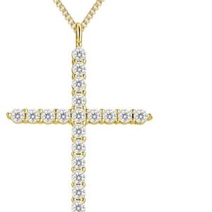 Moissanite crucifix necklace in 14K gold plated sterling silver
