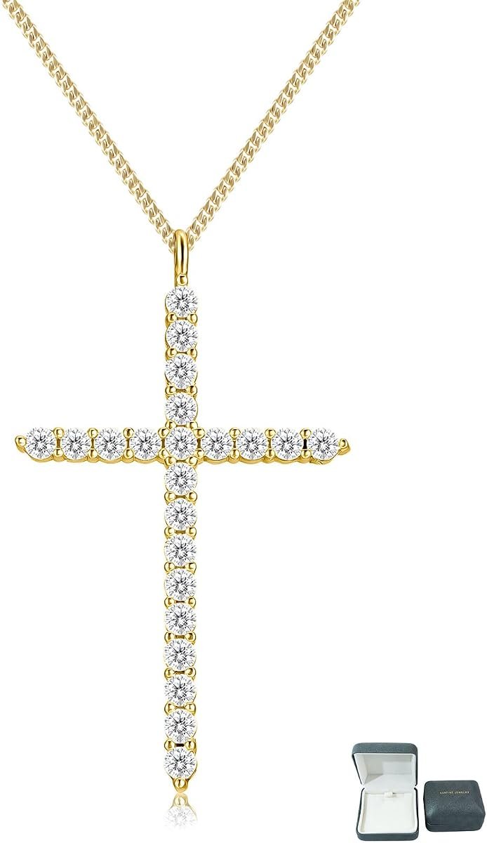 Moissanite crucifix necklace in 14K gold plated sterling silver