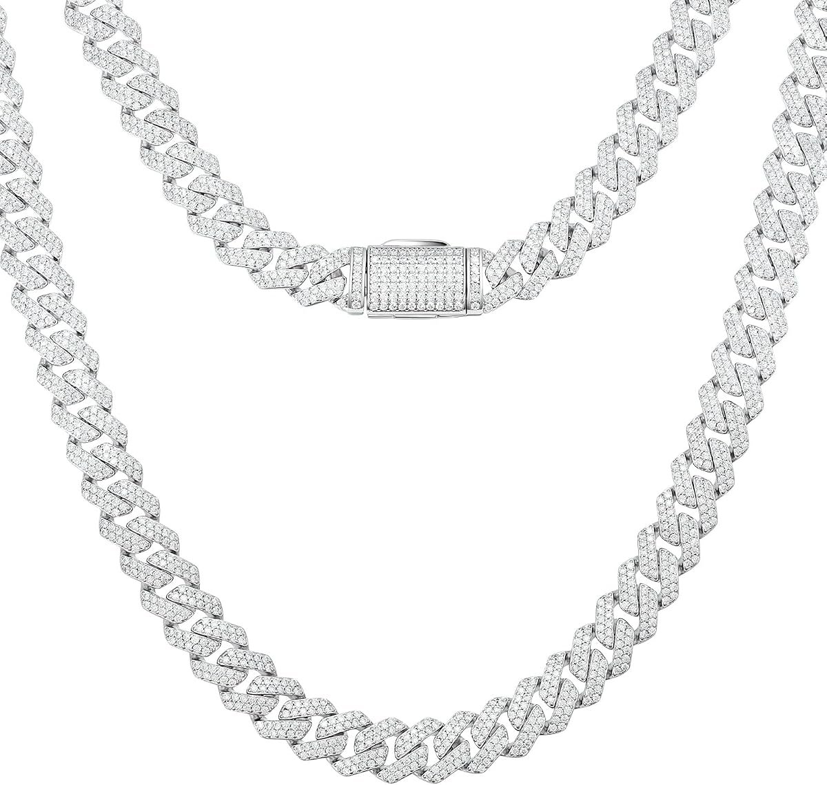 10mm moissanite Cuban link chain in gold plated silver
