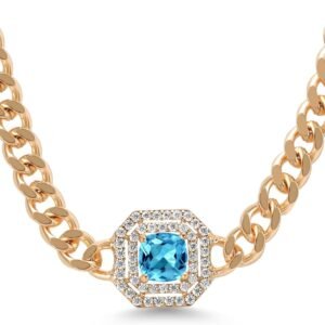 Moissanite cuban link necklace with birthstone halo pendant