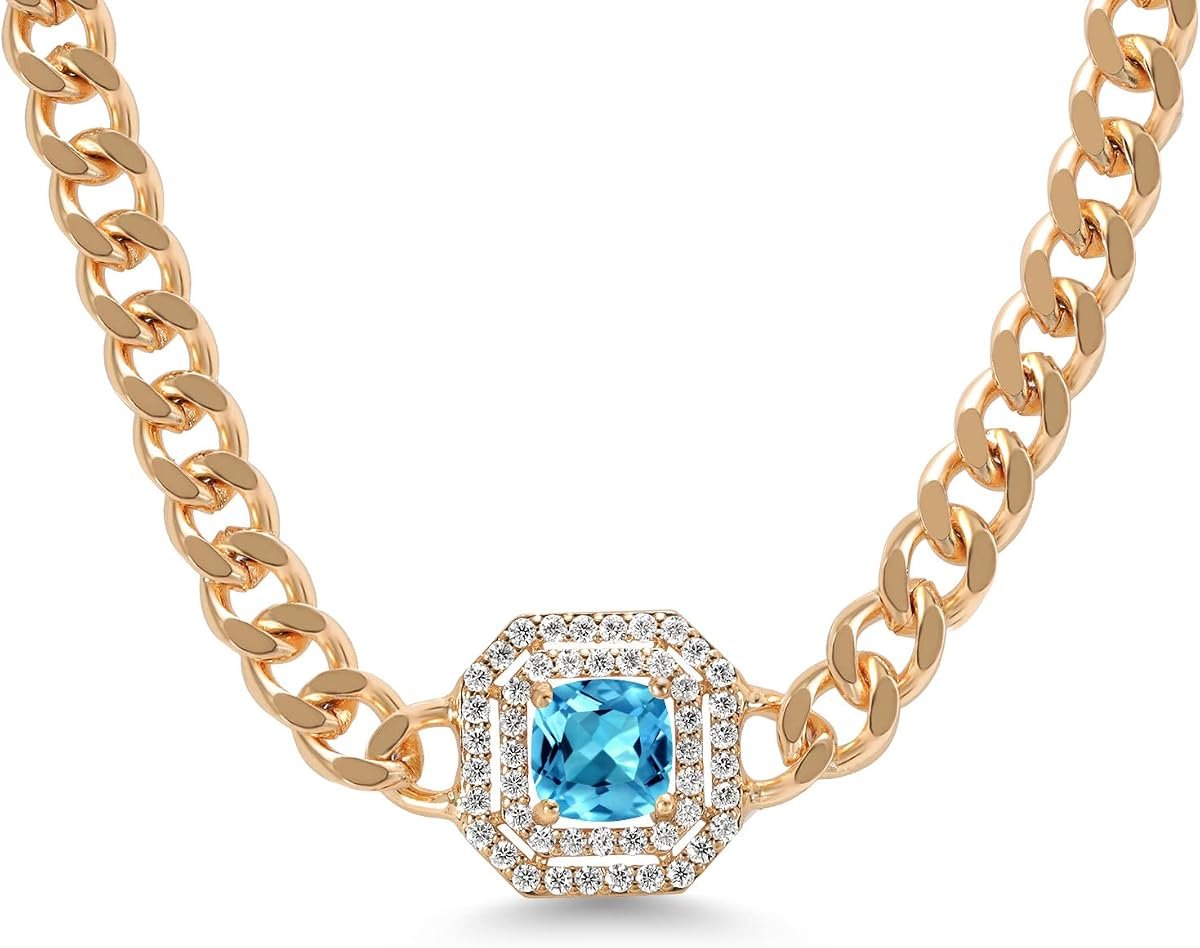 Moissanite cuban link necklace with birthstone halo pendant