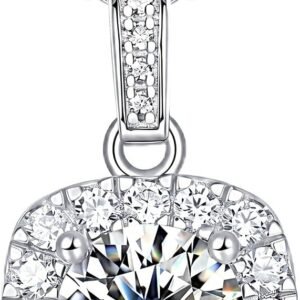 Moissanite cushion cut necklace with 1 carat halo pendant in sterling silver
