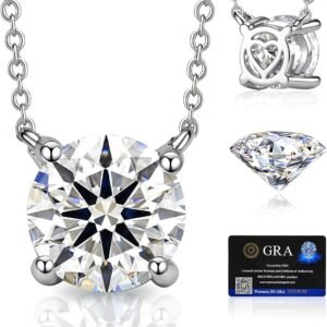 Moissanite dainty pendant necklace in white gold plated silver