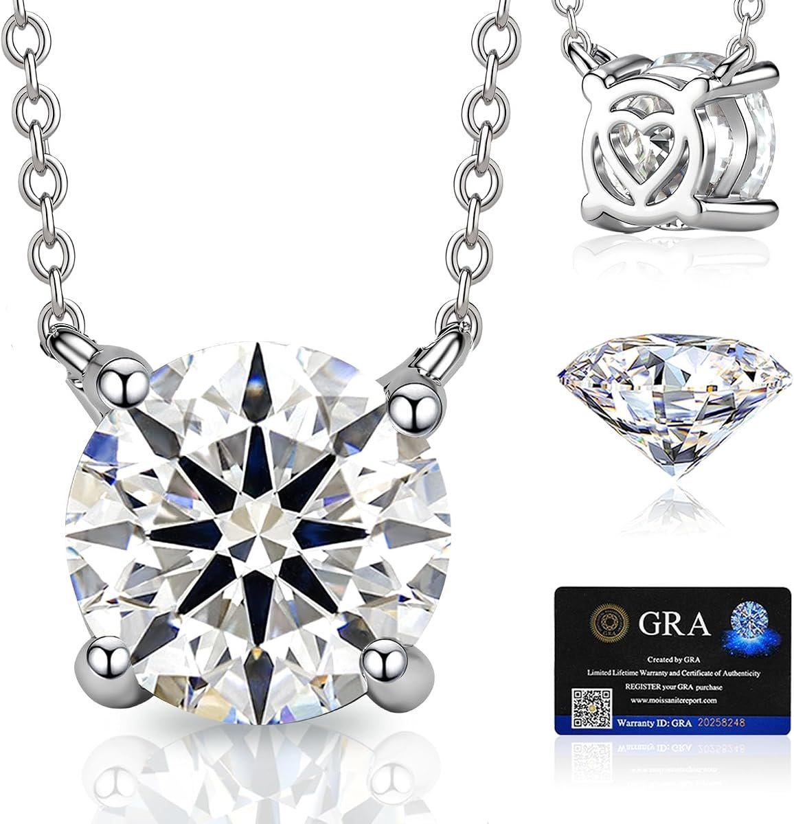 Moissanite dainty pendant necklace in white gold plated silver