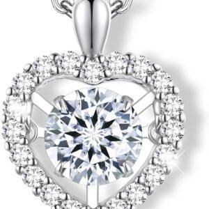Moissanite dancing heart necklace in sterling silver