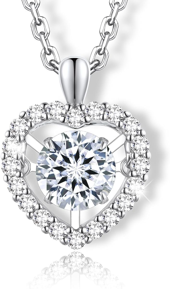 Moissanite dancing heart necklace in sterling silver