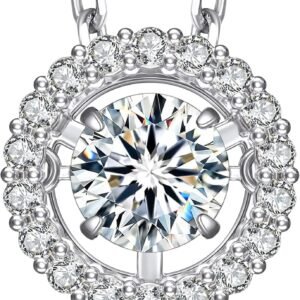 Moissanite dancing halo necklace in gold