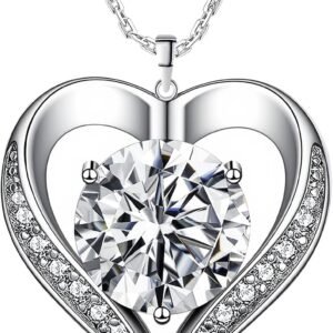 Moissanite heart necklace pendant in hypoallergenic sterling silver
