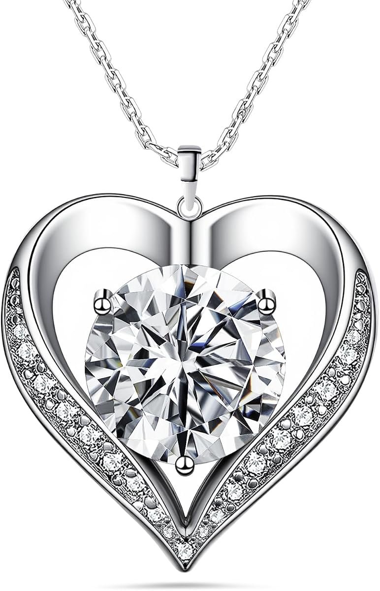 Moissanite heart necklace pendant in hypoallergenic sterling silver