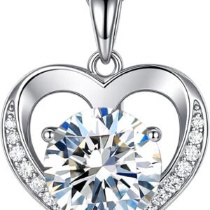 Moissanite heart necklace engraved with I Love You in sterling silver