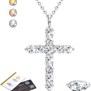 Moissanite gold cross necklace pendant in gold plated silver