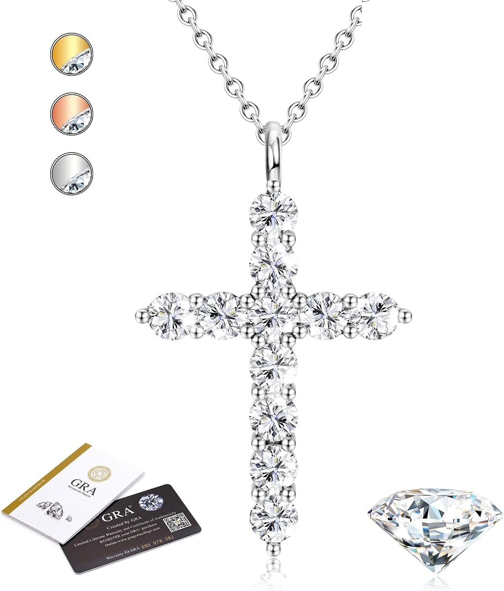 Moissanite gold cross necklace pendant in gold plated silver